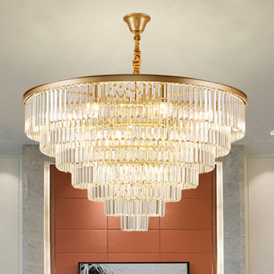 Crystal Simplicity: Tiered Tapered Living Room Chandelier Light - Pendant Fixture Gold / 43