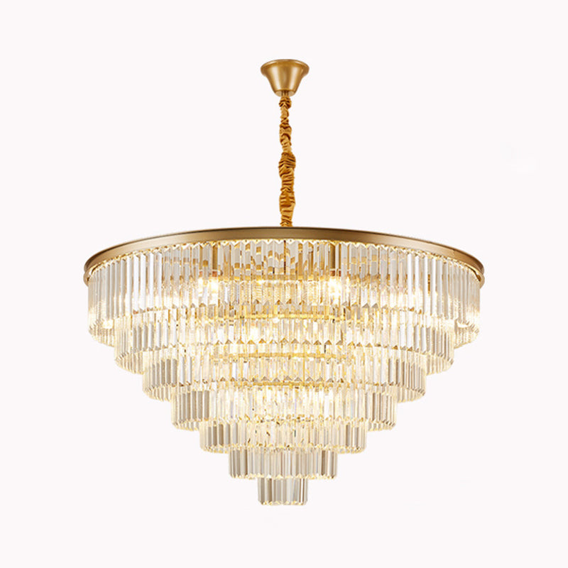 Crystal Simplicity: Tiered Tapered Living Room Chandelier Light - Pendant Fixture