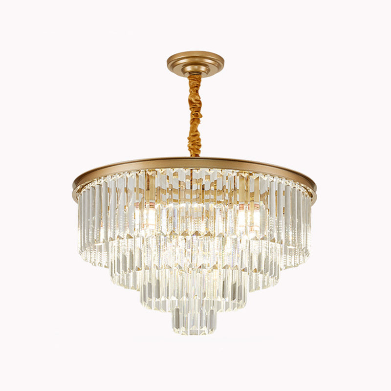 Crystal Simplicity: Tiered Tapered Living Room Chandelier Light - Pendant Fixture Gold / 23.5