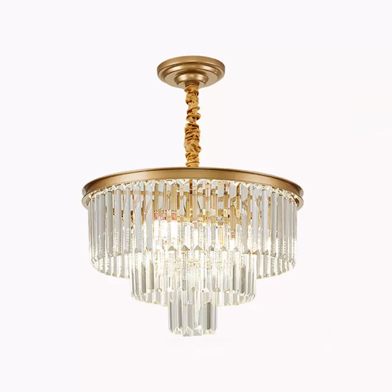 Crystal Simplicity: Tiered Tapered Living Room Chandelier Light - Pendant Fixture Gold / 19.5