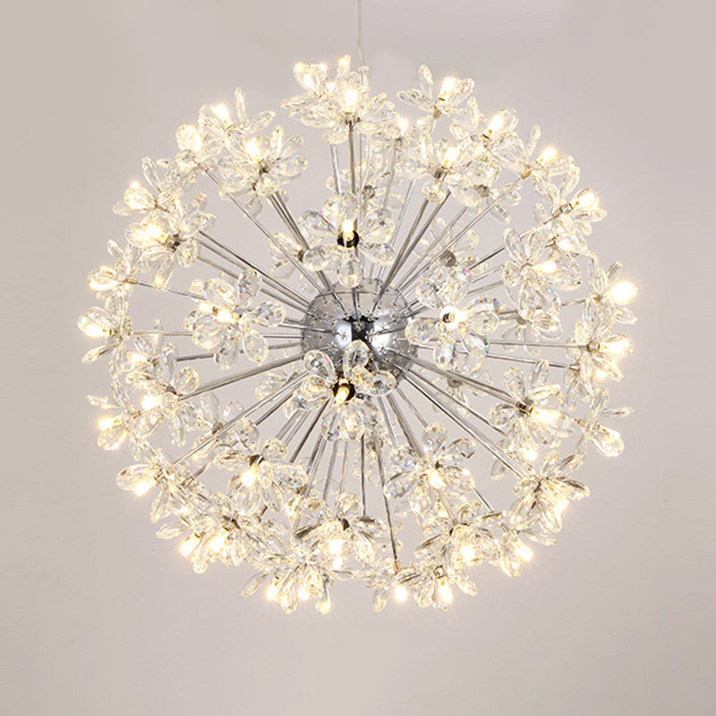 Led Dandelion Chandelier: Crystal Flower Pendant Light For Living Room 64 / Chrome