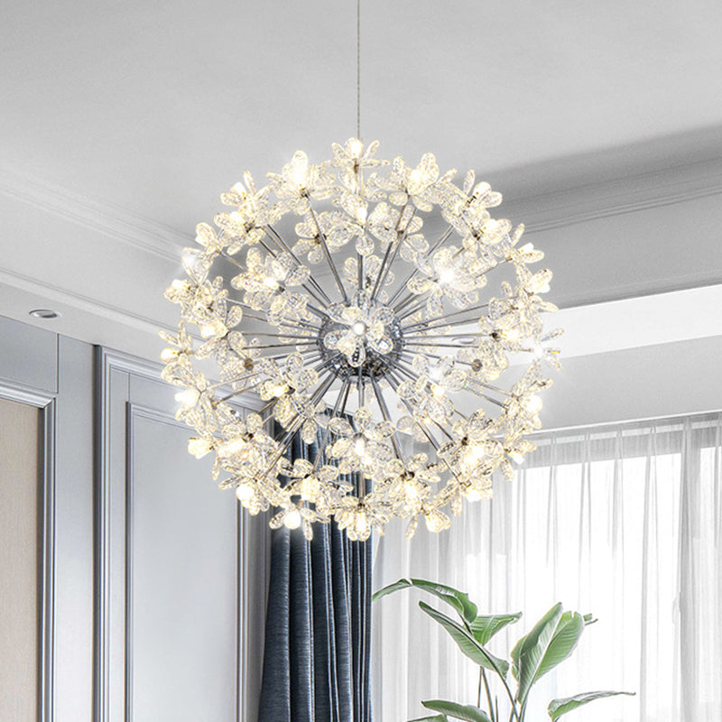 Led Dandelion Chandelier: Crystal Flower Pendant Light For Living Room 32 / Chrome