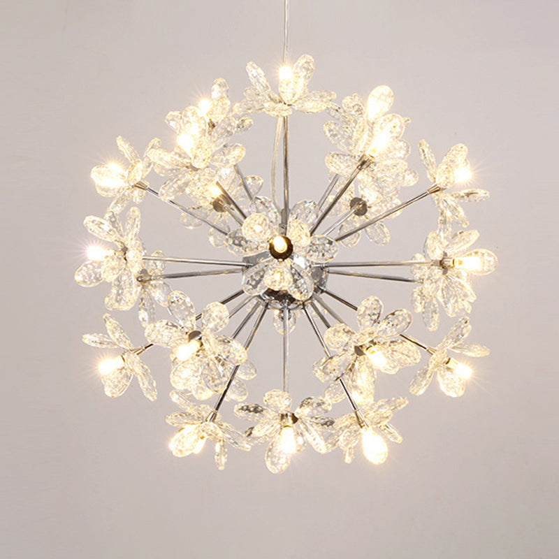 Led Dandelion Chandelier: Crystal Flower Pendant Light For Living Room 24 / Chrome