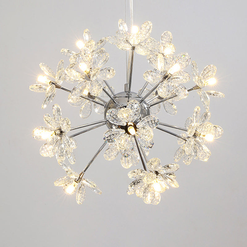 Led Dandelion Chandelier: Crystal Flower Pendant Light For Living Room 18 / Chrome