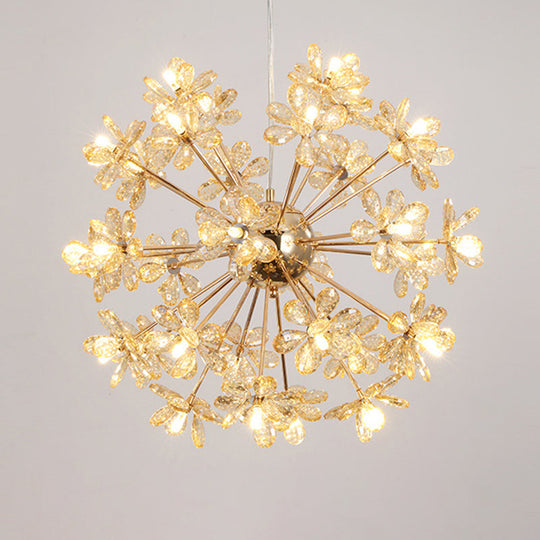 Led Dandelion Chandelier: Crystal Flower Pendant Light For Living Room 32 / Gold