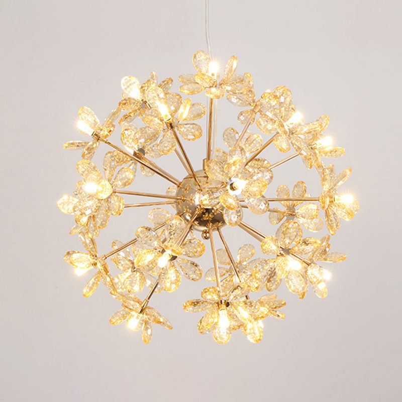 Led Dandelion Chandelier: Crystal Flower Pendant Light For Living Room 24 / Gold