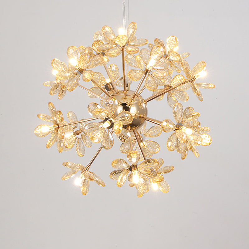 Led Dandelion Chandelier: Crystal Flower Pendant Light For Living Room 18 / Gold
