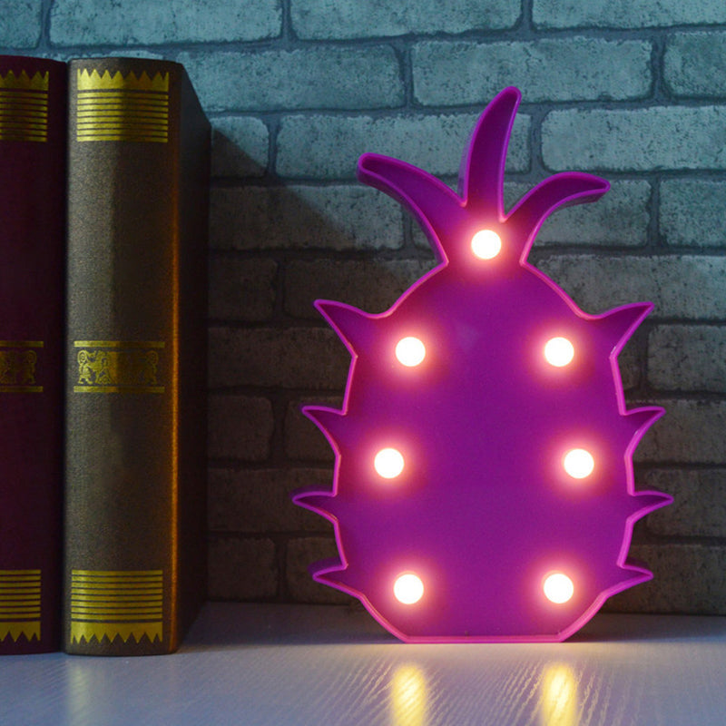 Colorful Led Fruit Shaped Table Lamp For Kids Bedroom - Battery Operated Nightstand Light Rose Red /
