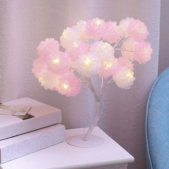 Tree Usb Table Lamp: Kid-Friendly Plastic Nightstand Led Light White-Pink /