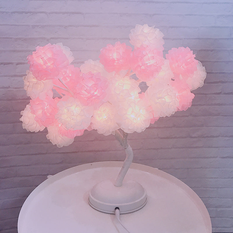 Tree Usb Table Lamp: Kid-Friendly Plastic Nightstand Led Light White-Pink / Rechargeable