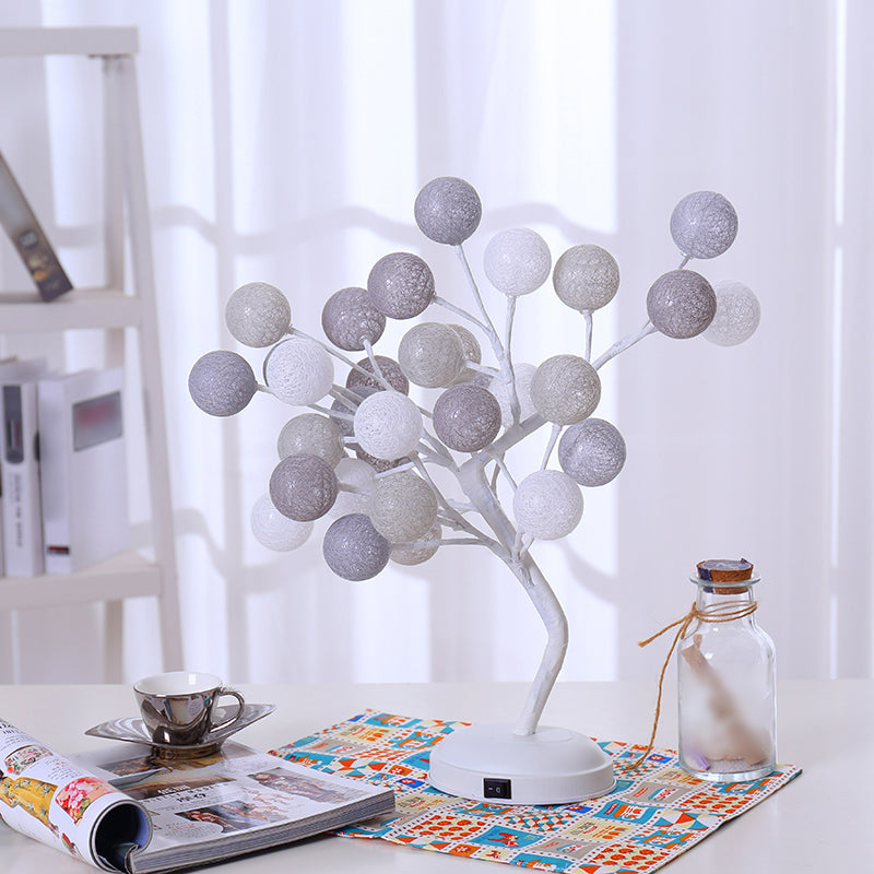 Tree Usb Table Lamp: Kid-Friendly Plastic Nightstand Led Light Gray-Coffee / Rechargeable