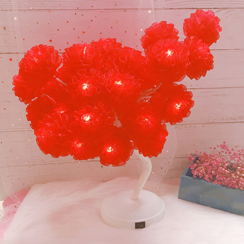 Tree Usb Table Lamp: Kid-Friendly Plastic Nightstand Led Light Red / Rechargeable