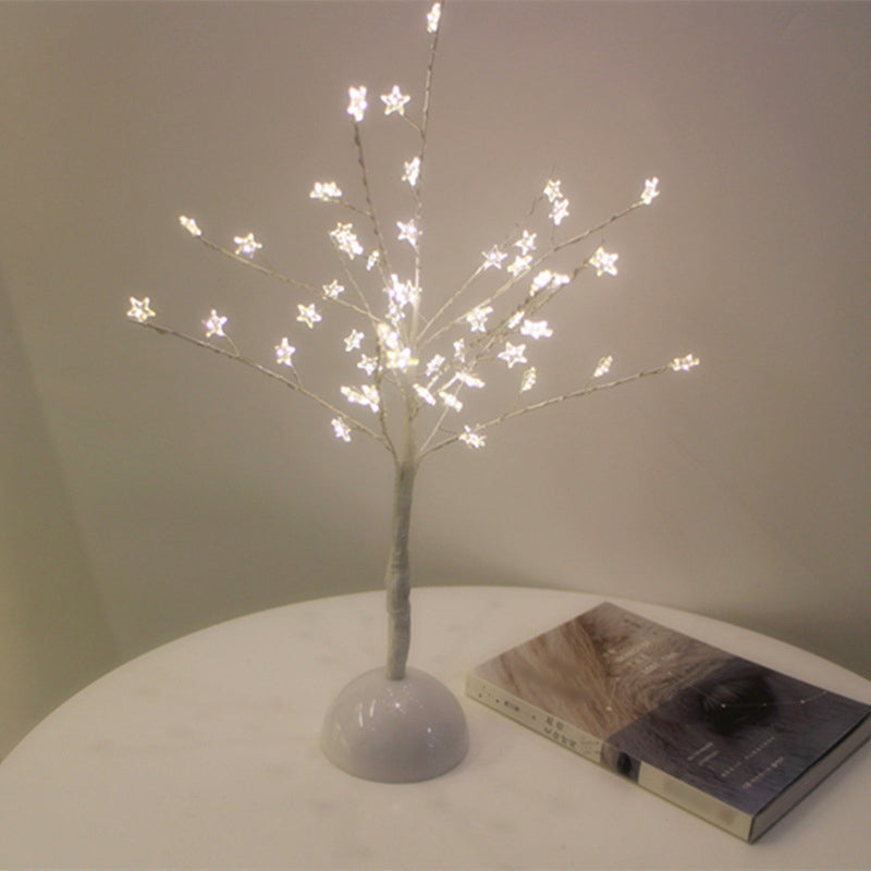 Led Nightstand Lamp: Branch Bedroom Battery Table Lamp For Kids - Plastic Art Decor White /