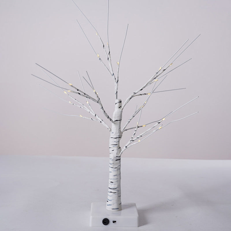 White Led Usb Nightstand Lamp: Plastic Birch Tree Art Decor For Living Room