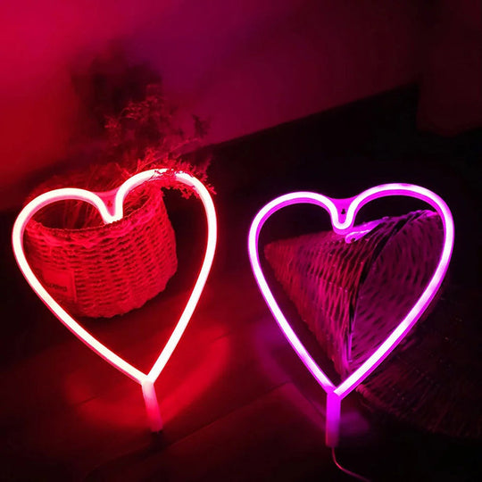 Heart Shaped Led Neon Night Light - Art Decor For Bedroom Wall Lighting Ideas