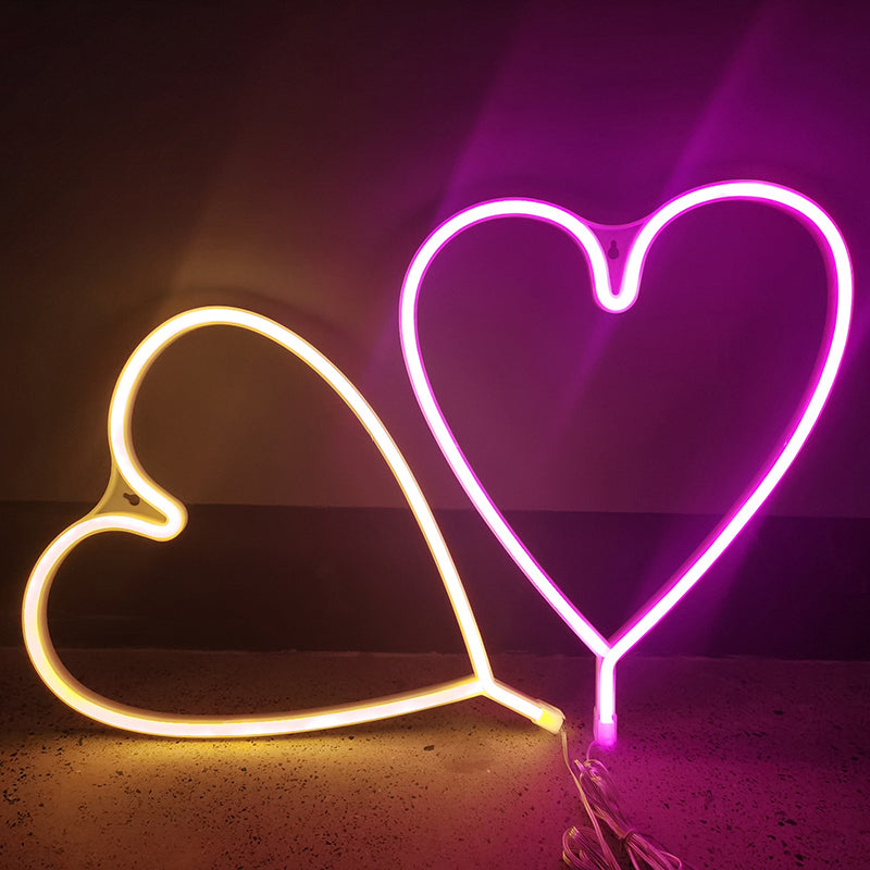 Heart Shaped Led Neon Night Light - Art Decor For Bedroom Wall Lighting Ideas