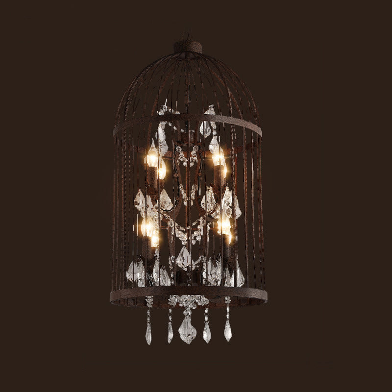 Birdcage Chandelier Metal Pendant Light With Crystal Drapes - Farmhouse Style Lamp 8 / Rust