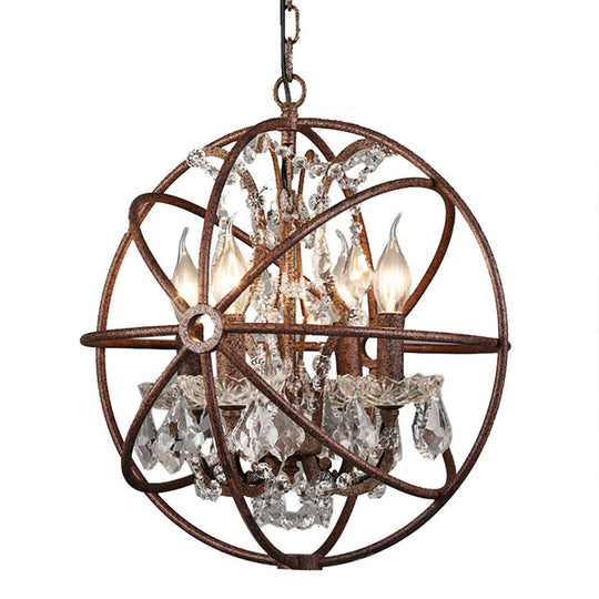 Rustic 4-Light Wrought Iron Chandelier Pendant With Crystal Deco For Restaurants