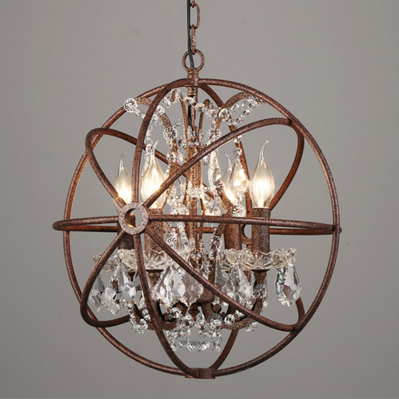 Rustic 4-Light Wrought Iron Chandelier Pendant With Crystal Deco For Restaurants