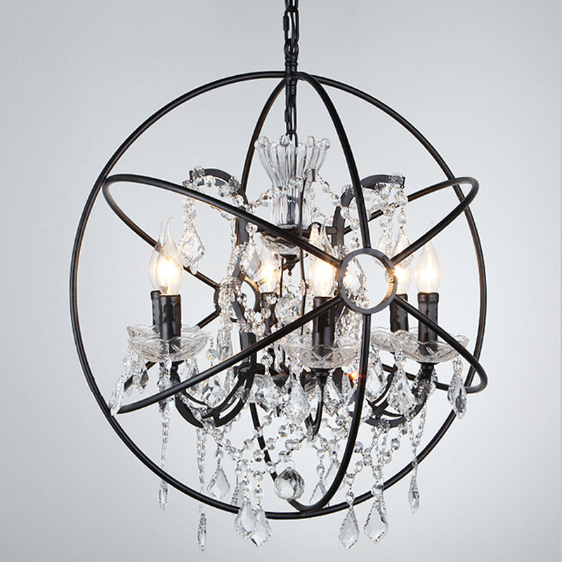 Rustic 4-Light Wrought Iron Chandelier Pendant With Crystal Deco For Restaurants Black