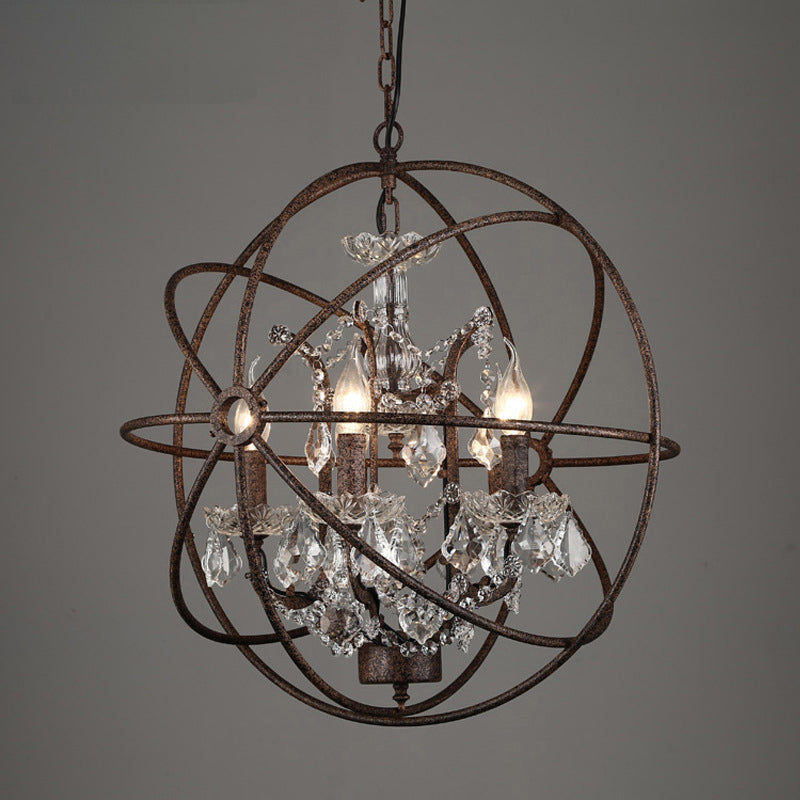 Circling Rings Farmhouse Wrought Iron Chandelier With Crystal Accents