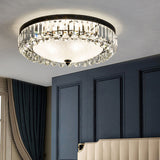 Modern Black Cut-Crystal Flush Mount Lamp For Bedroom Ceiling Lighting / Frosted
