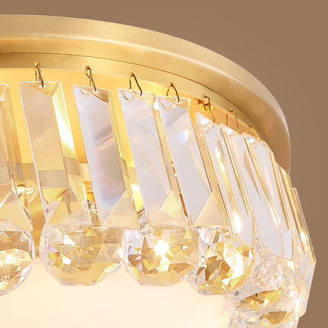 Gold Milk Glass Dome Ceiling Mount Light With Crystal Accent - Postmodern 4-Bulb Flush Lamp