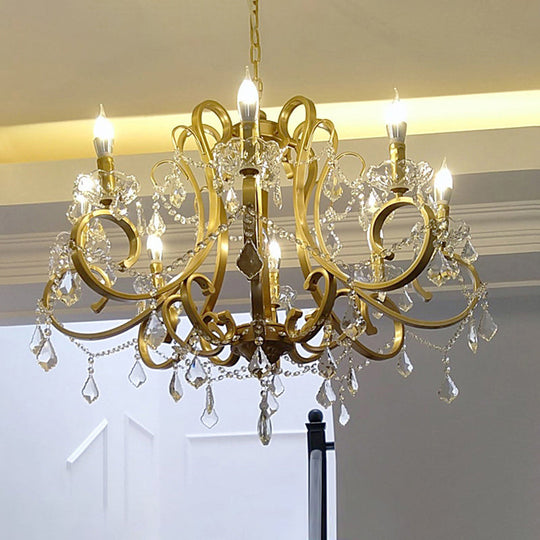 Rustic Gold Crystal Draping Chandelier With Scrolling Arms And Drops 8 /