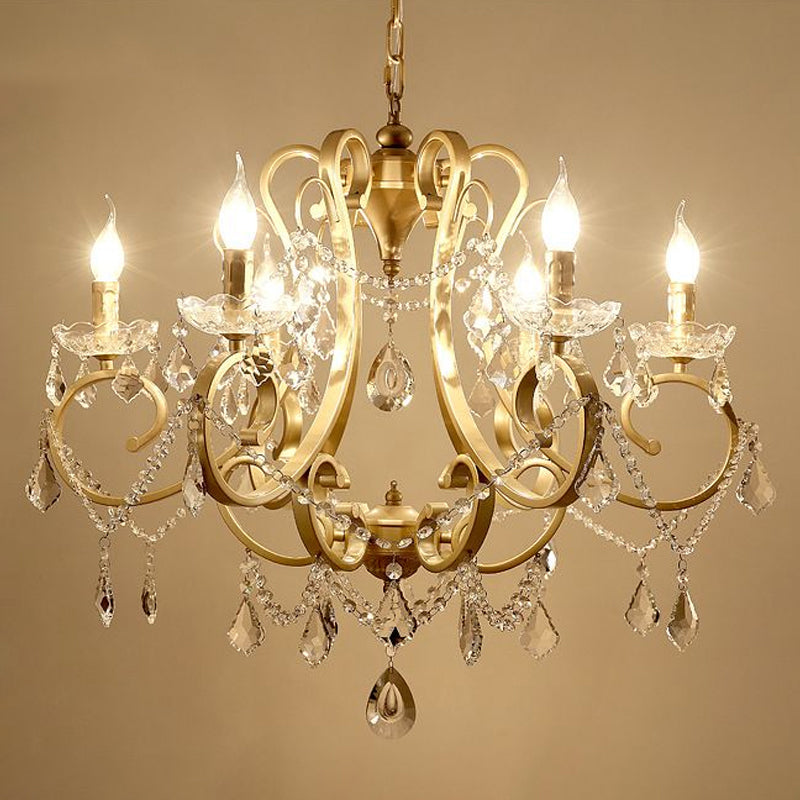Rustic Gold Crystal Draping Chandelier With Scrolling Arms And Drops 6 /