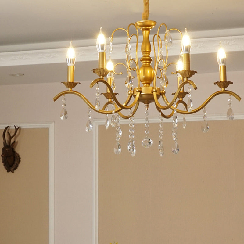 Metallic Candelabra Chandelier With Crystal Decoration - Traditional Hanging Pendant Light
