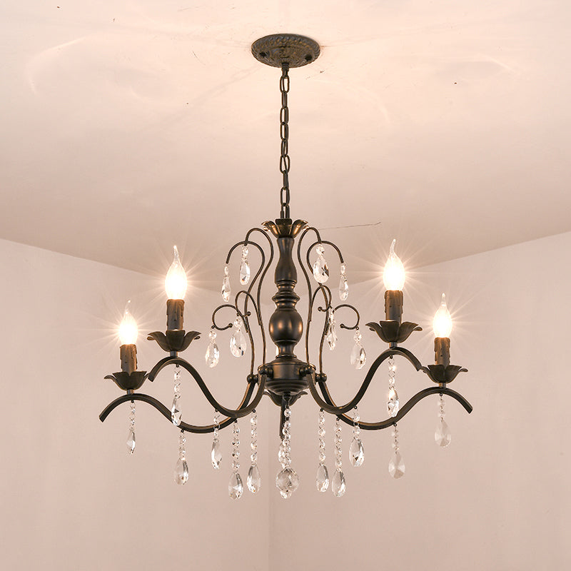 Metallic Candelabra Chandelier With Crystal Decoration - Traditional Hanging Pendant Light 6 / Black