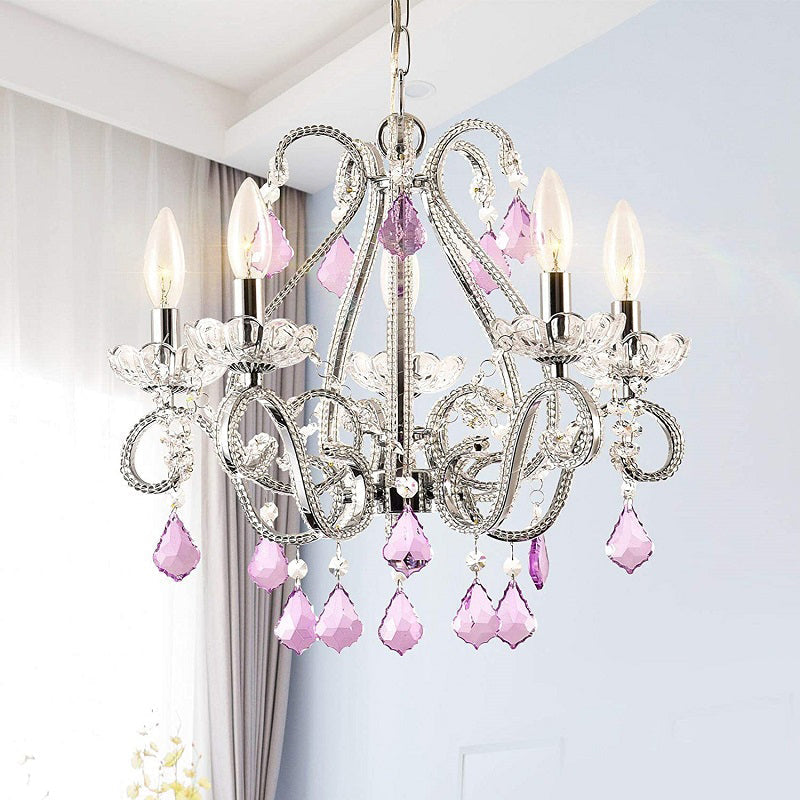 French Country Crystal Chandelier - Elegant 5-Light Pendant For Bedroom Ceiling