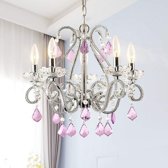 French Country Crystal Chandelier - Elegant 5-Light Pendant For Bedroom Ceiling