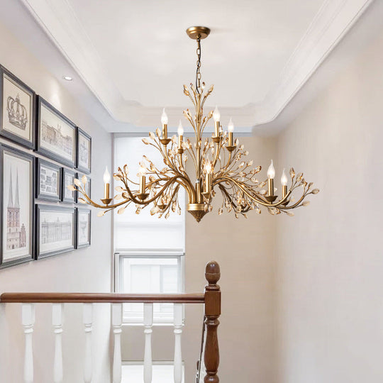 Gold Amber Crystal Branch Pendant Chandelier - Rustic Bedroom Suspension Lighting 12 /