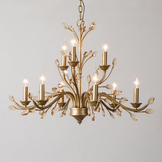 Gold Amber Crystal Branch Pendant Chandelier - Rustic Bedroom Suspension Lighting 9 /