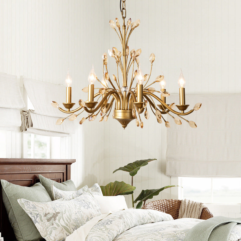 Gold Amber Crystal Branch Pendant Chandelier - Rustic Bedroom Suspension Lighting 6 /