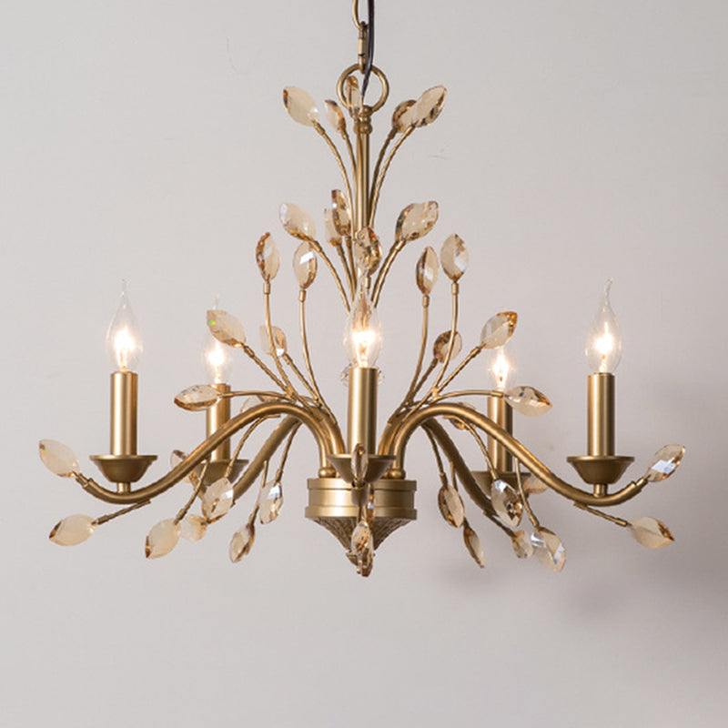 Gold Amber Crystal Branch Pendant Chandelier - Rustic Bedroom Suspension Lighting