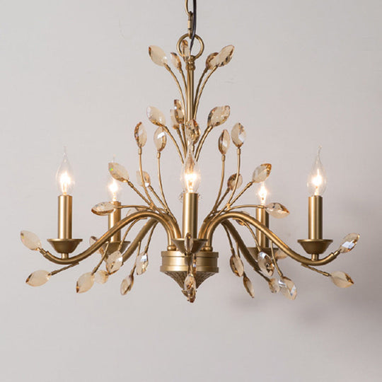 Gold Amber Crystal Branch Pendant Chandelier - Rustic Bedroom Suspension Lighting
