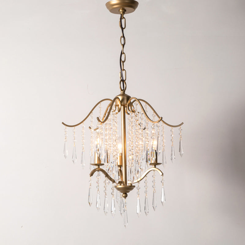 Traditional Gold Crystal Candle Chandelier With Elegant Tassel Design