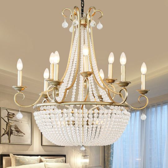 Rustic Crystal Beaded Pendant Chandelier With Candle Design - Perfect For Dining Room Ceiling