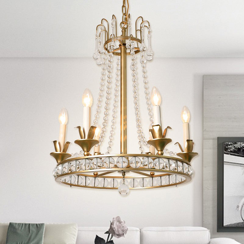 Antique Crystal Chandelier: Elegant 6-Head Candle Style Ceiling Hang Light For Living Room Gold