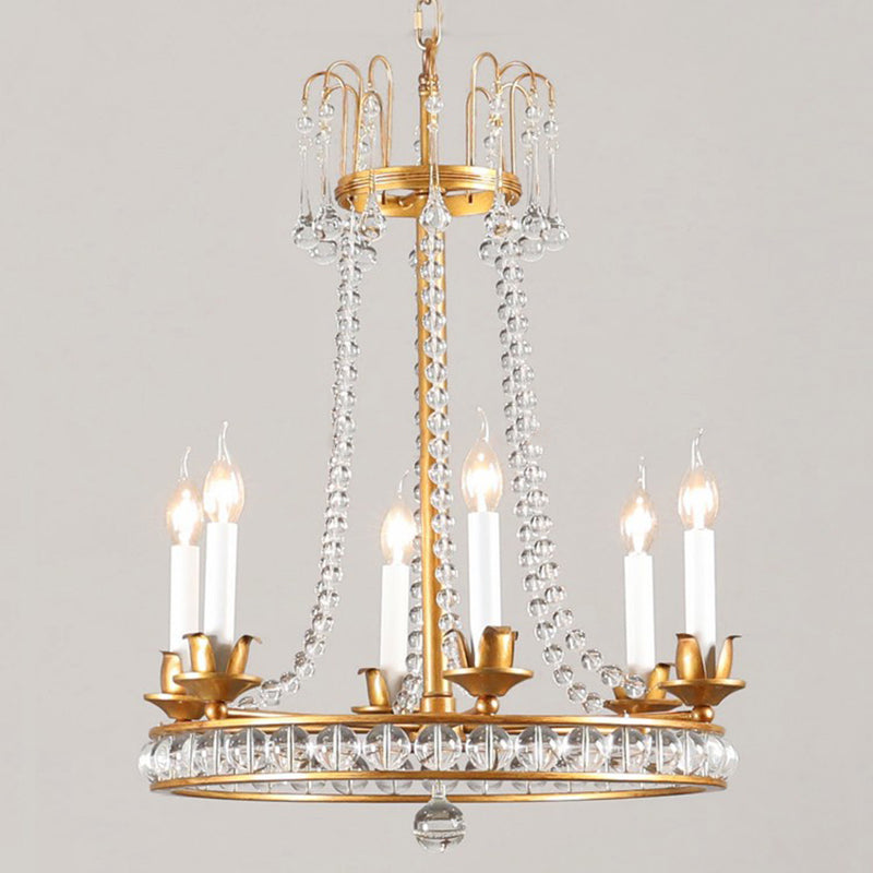 Antique Crystal Chandelier: Elegant 6-Head Candle Style Ceiling Hang Light For Living Room