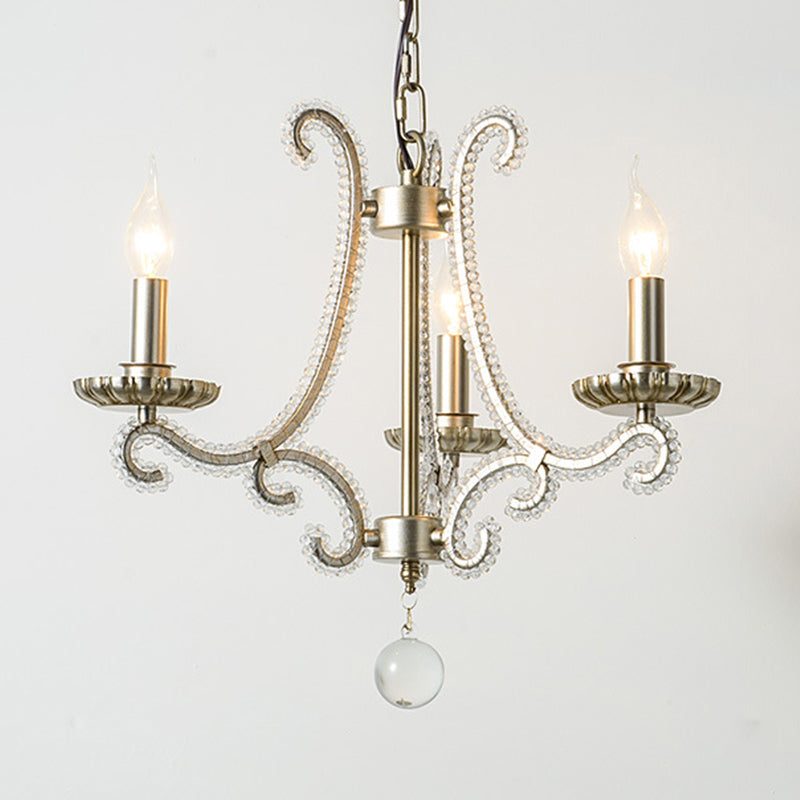 French Country Crystal Bead Chandelier With Chrome Finish - Elegant Drop Lamp For Dining Room 3 /