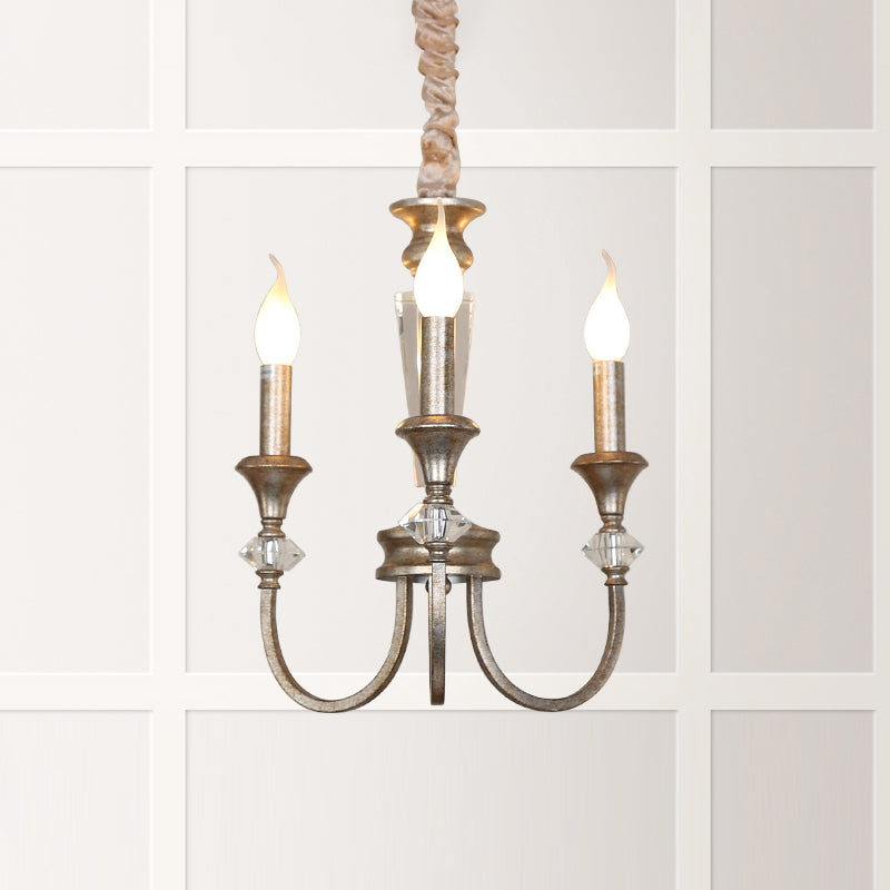 Colonial Candle Chandelier Ceiling Lamp Metallic Suspension For Living Room 3 / Chrome Shadeless