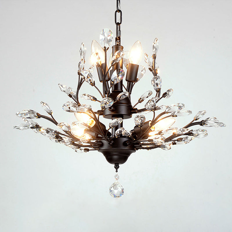 Branch Shaped Crystal Chandelier Pendant Light - Country Style Living Room Fixture 8 / Black