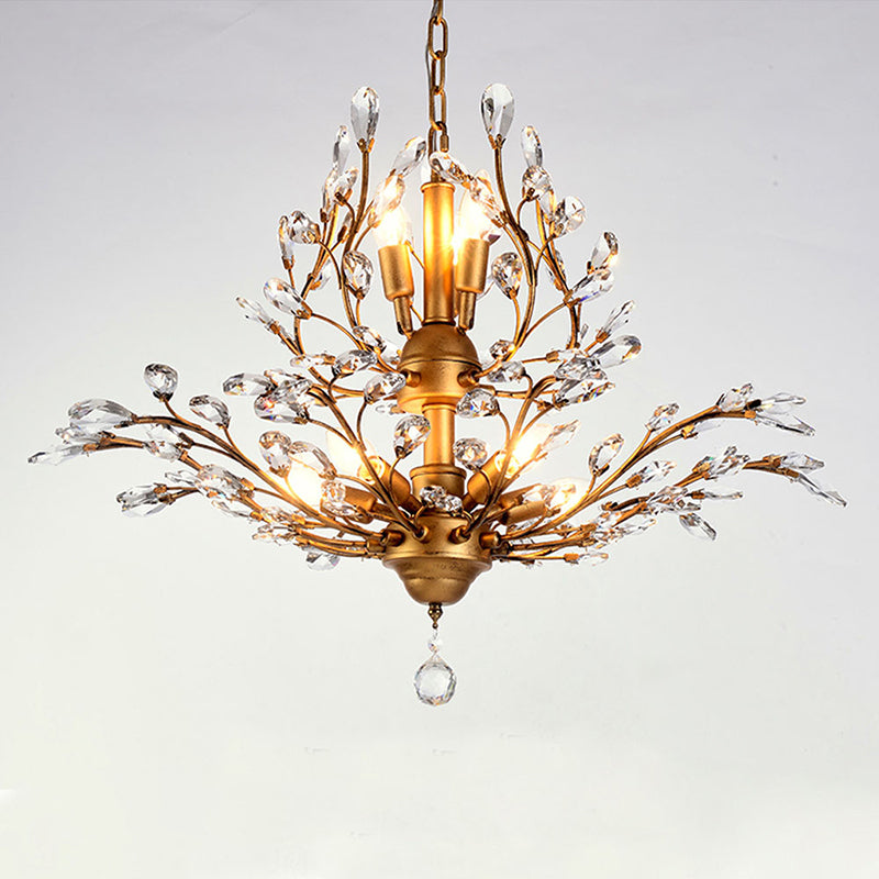 Branch Shaped Crystal Chandelier Pendant Light - Country Style Living Room Fixture 7 / Gold
