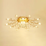 Rustic Crystal Led Ceiling Light Fixture For Hallway - Gold Branches Flush Mount Lamp 10 /