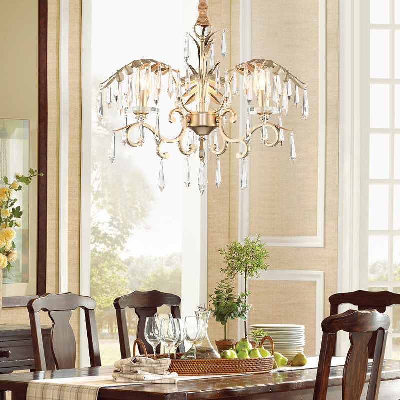 Gold Colonial Style Crystal Palm Leaf Chandelier Elegant Dining Room Suspension Lamp 3 /