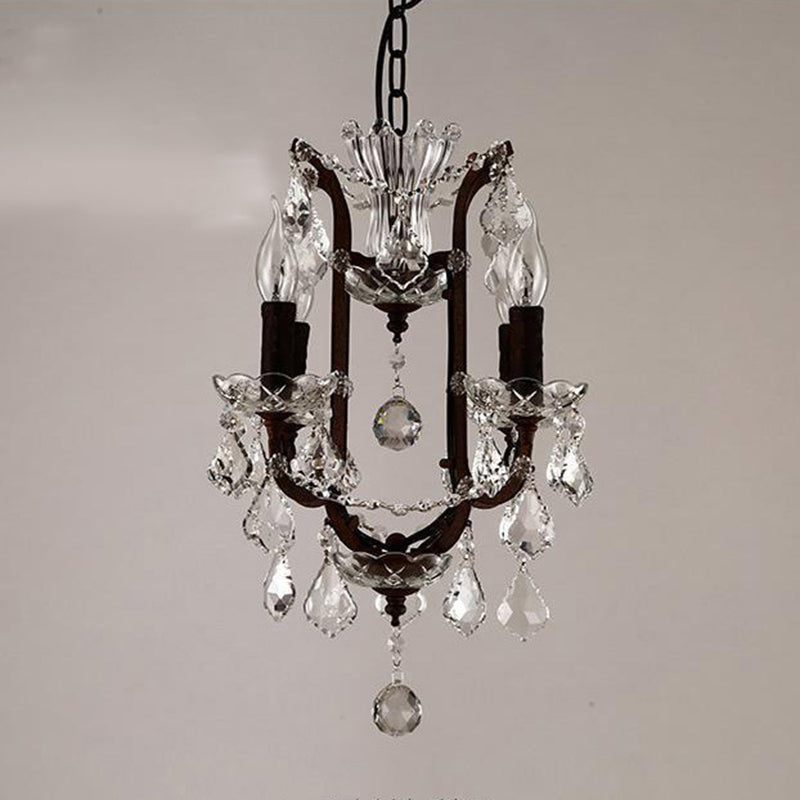 Vintage Crystal Draped Candle Chandelier Pendant Light In Rust
