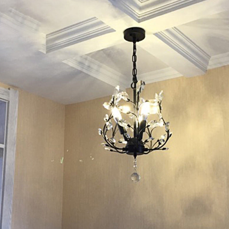 Rustic Crystal Chandelier - Branch Design 3-Bulb Hanging Lamp For Foyer